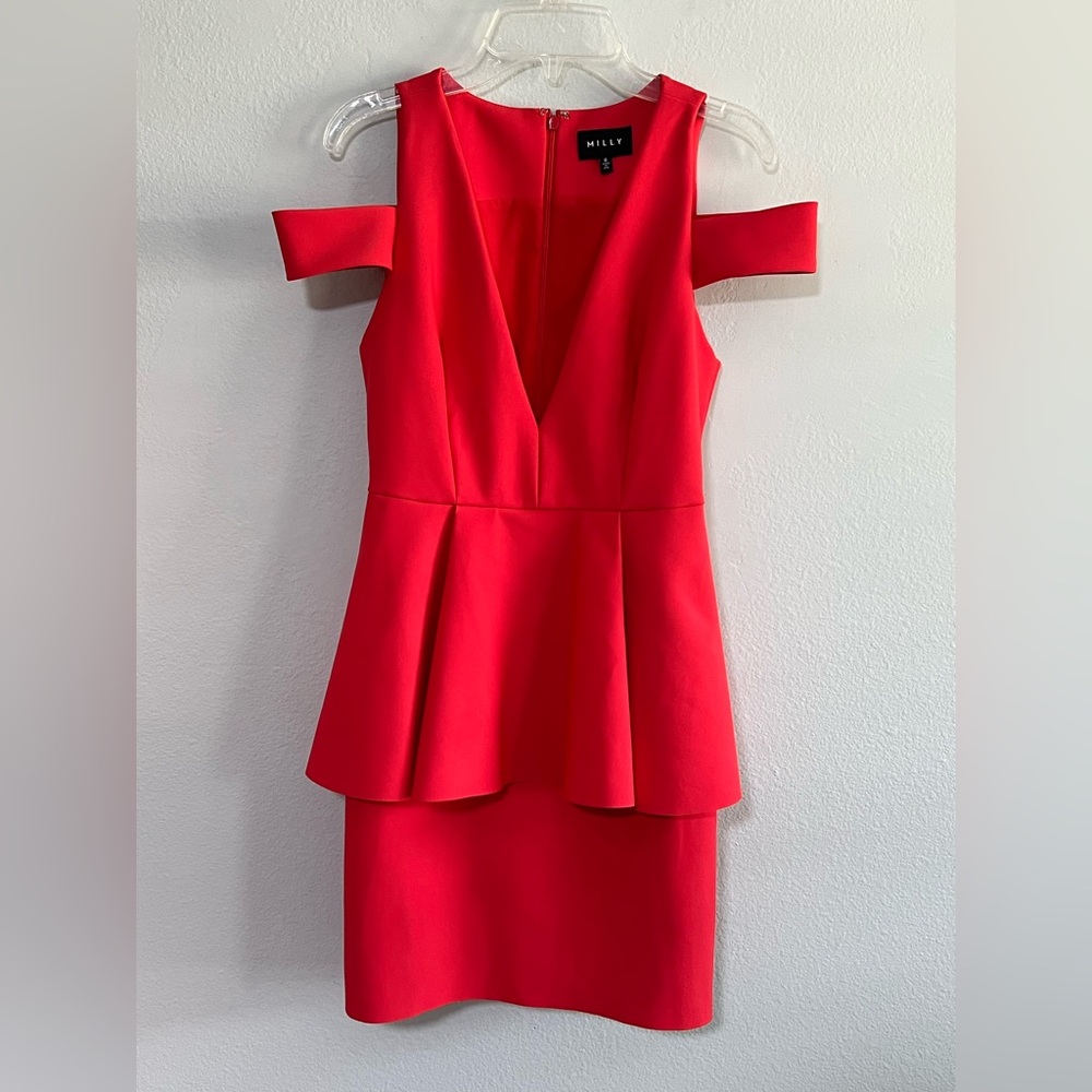 MILLY Cold Shoulder Tiered Deep V Mini Dress- 0